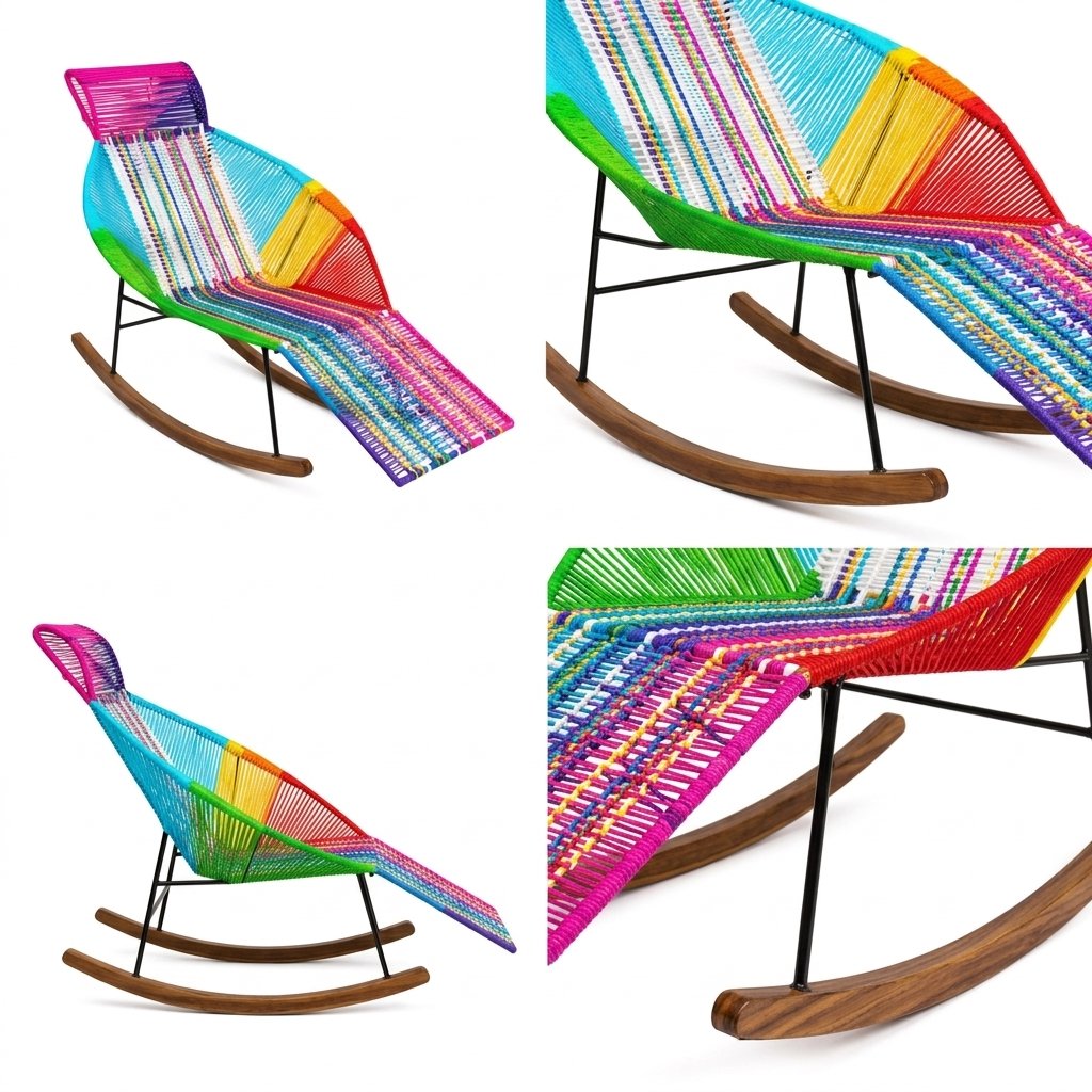 Silla Mecedora Relajante Reclinable Multicolor con Reposapiés y Balancines de Madera - Image 2