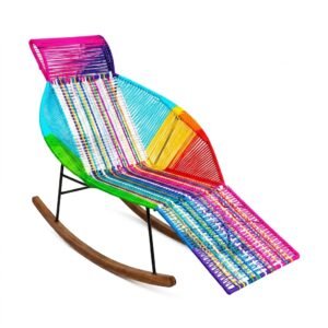 Silla Mecedora Relajante Reclinable Multicolor con Reposapiés y Balancines de Madera